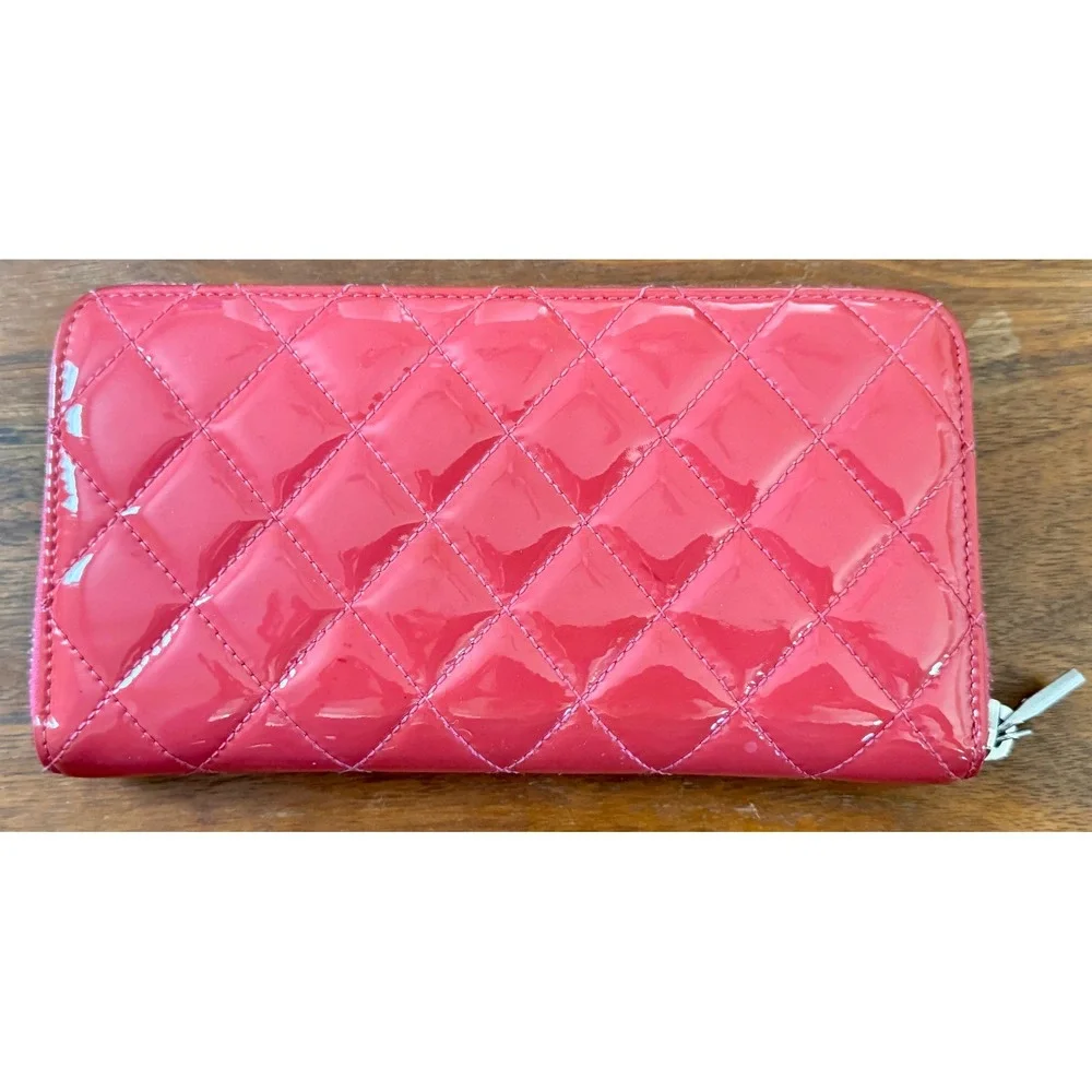 Chanel Brilliant Zip Around Long Wallet Pink Quilted Patent Leather CC Logo